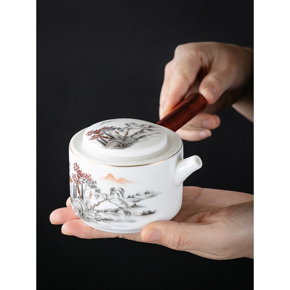 Suet Jade porcelana bule cerâmica Anti-escaldante alça lateral pote doméstico bule de grande capacidade único pote Kung