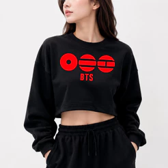 Moletom Cropped Gola Redonda BTS World Tour ARIRANG 2026 Assinatura Integrantes Blusa De Frio