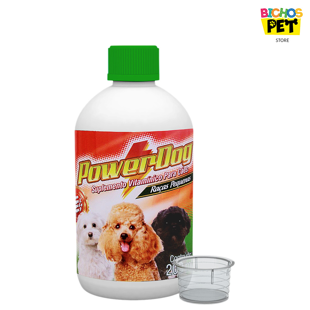 Suplemento Vitamínico Cães PowerDog Raças Pequenas 200ml Ômega 3 e 6 Vitamina A E Pelos Brilhantes