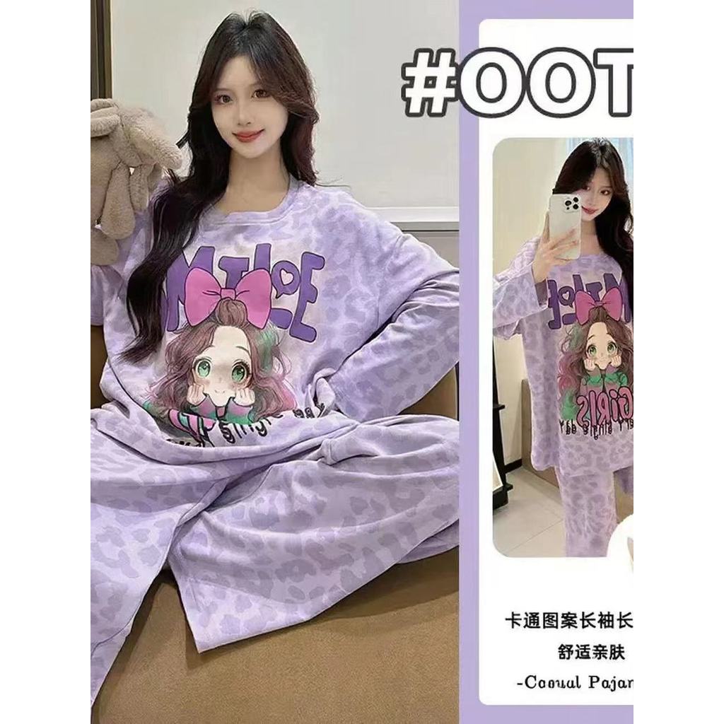 2025 novo estilo pijamas femininos bonito dos desenhos animados primavera outono estilo calças de manga comprida soltas 