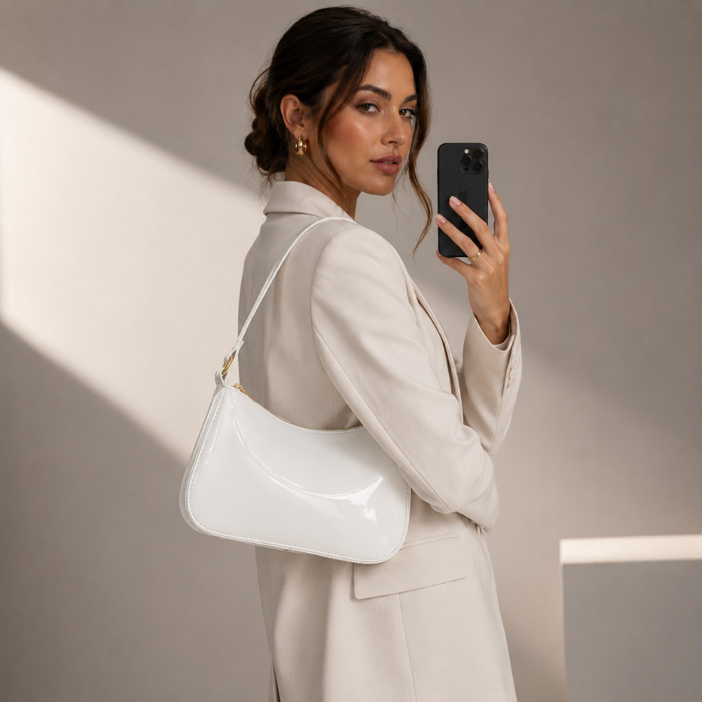 Bolsa Feminina Verniz Ombro Tote Luxo Elegante Festas Eventos Moda Meia Lua Moderna Casual Leve