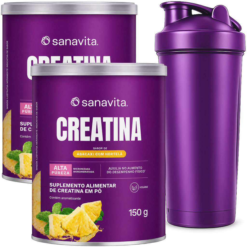 Kit 2x Creatina Monohidratada Abacaxi 150g Coqueteleira Pura Performance Força Treino Suplemento