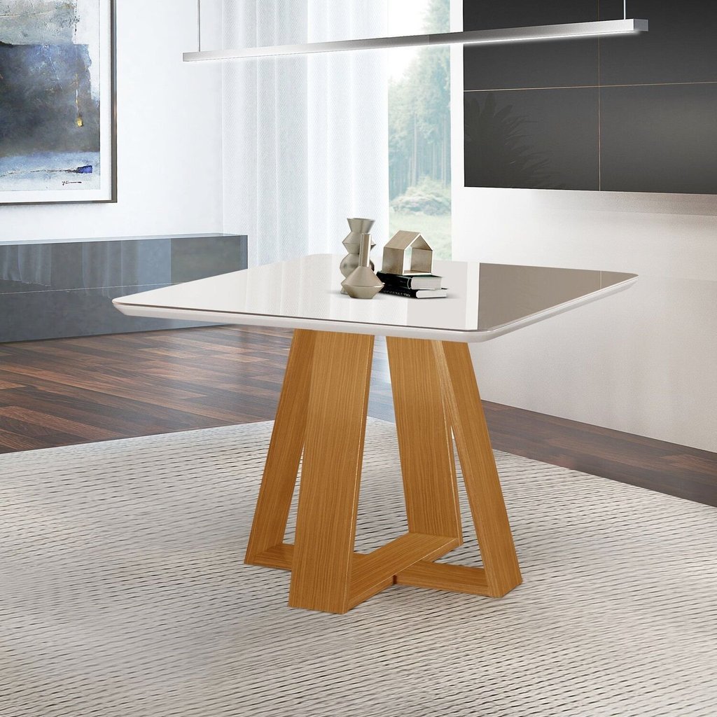 Mesa para Sala de Jantar Tampo com Vidro Grécia Marrom/Castanho Cinamomo Castanho Cinamomo