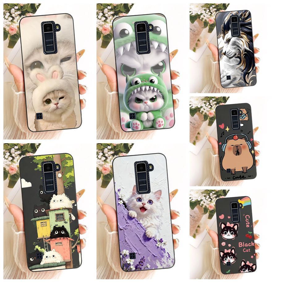 Invólucro Para LG K10 2016 Capa K430 K420 K410 K425 F670K Bonito Dos Desenhos Animados Coelho Gato Macio Preto TPU Silic