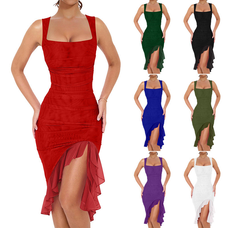 Vestido Suspensor Feminino Sexy Apertado Plissado De Noite Picante Menina