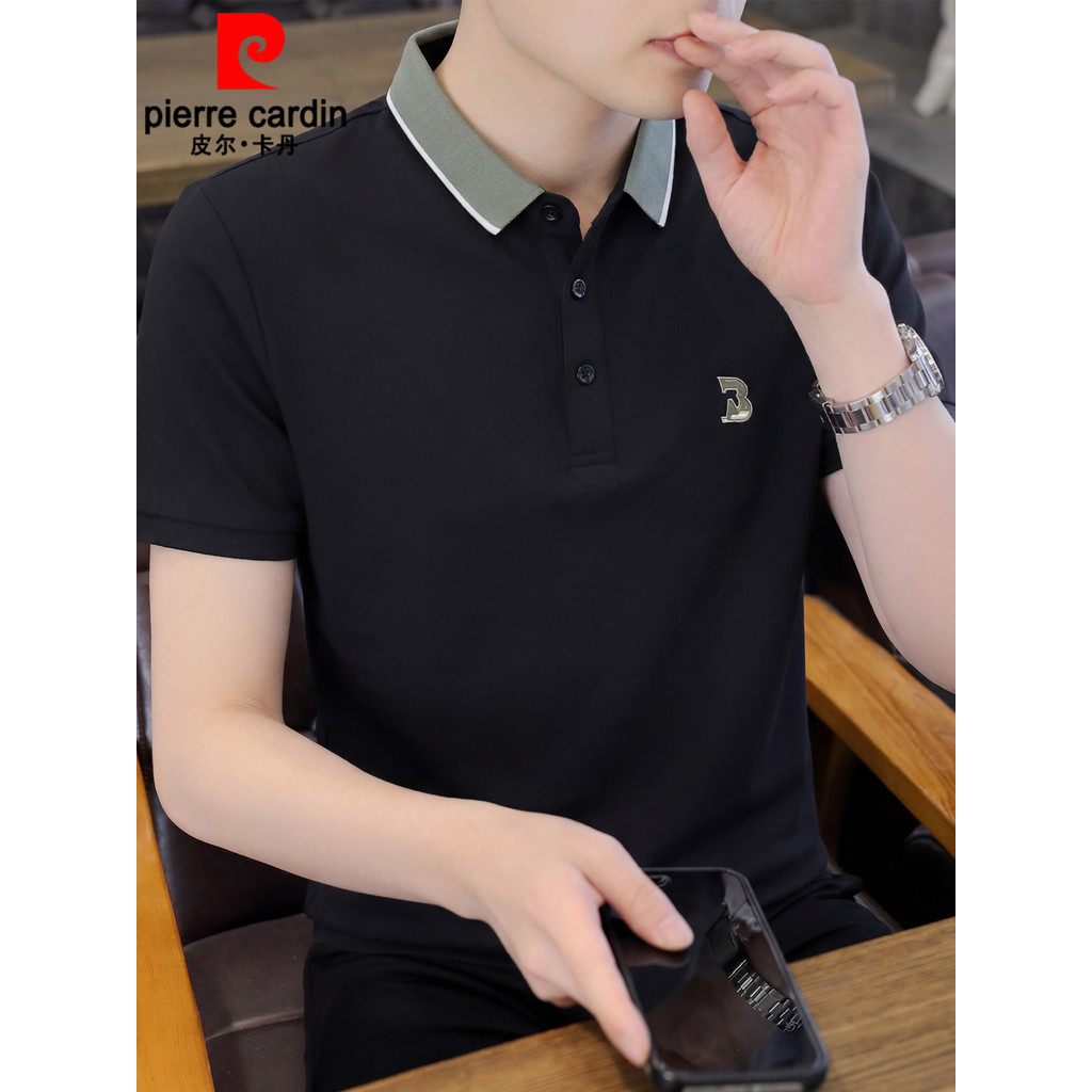 Pierre Cardan moda contraste cor lapela manga curta camiseta masculina verão novo estilo Casual Wear respirável meia man