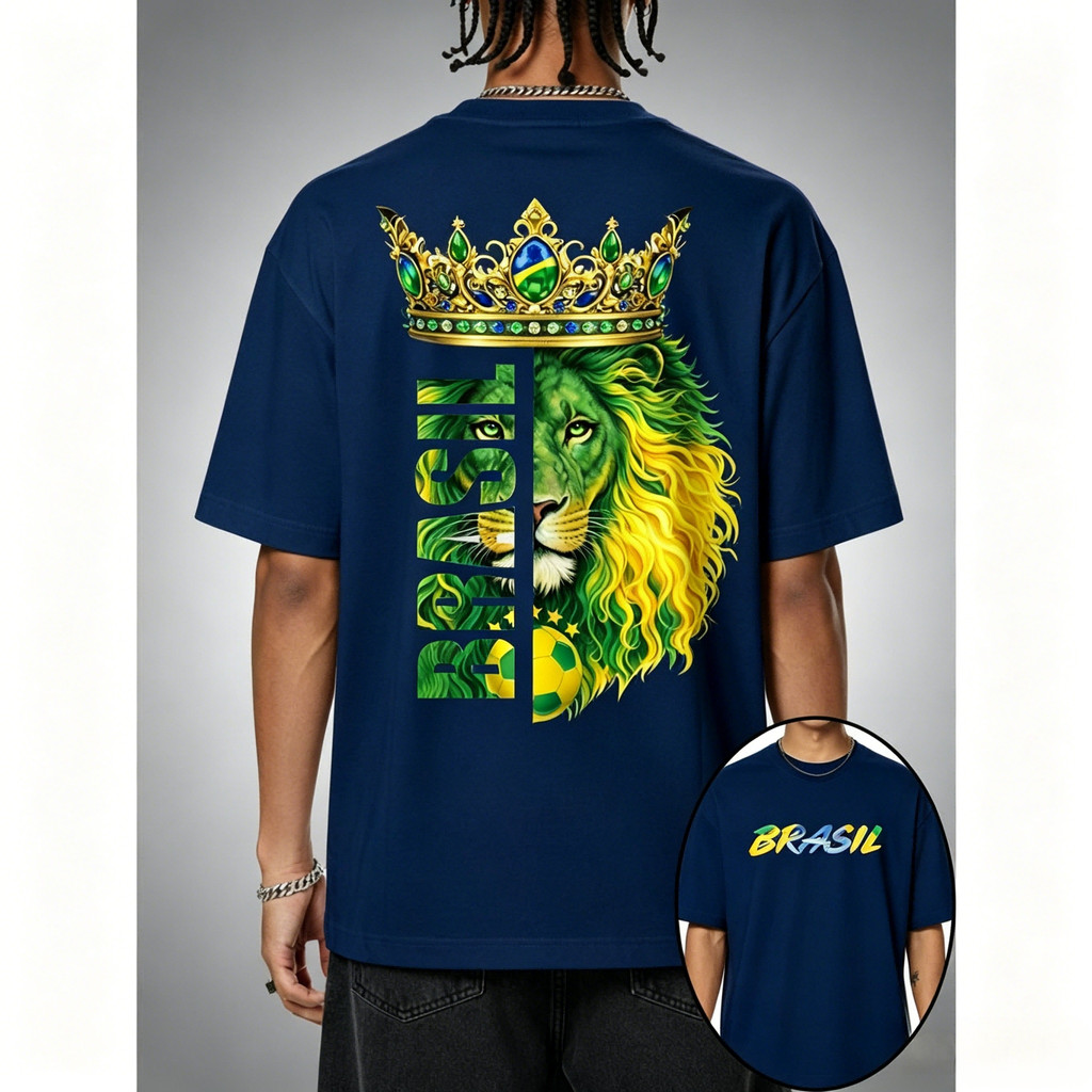 Camiseta Brasil Leão Copa do Mundo 2026 Unissex Futebol Patriota Camisa 100% Algodão Premium
