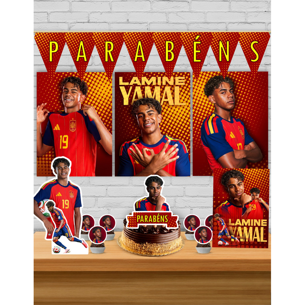 Kit Festa Decoração Lamine Yamal Copa do Mundo Espanha Completa Monta Fácil 35 Itens