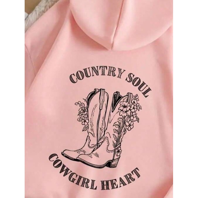 Moletom Feminino Country Estampado Canguru Flanelado Quentinho Bolso E Capuz Ideal Para Inverno