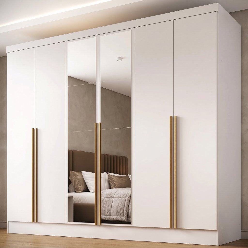 Guarda-Roupa 100% MDF 6 Portas 3 Gavetas com Espelhos Lisboa Yescasa Branco Branco