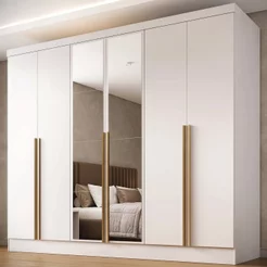 Guarda-Roupa 100% MDF 6 Portas 3 Gavetas com Espelhos Lisboa Yescasa Branco Branco