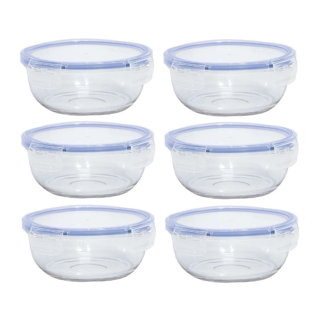 Conjunto 6 Potes Multiuso Hermético Pequeno 370ml Marmita Antivazamento 4 Travas Refratário Lancheira Papinha Bpa Free