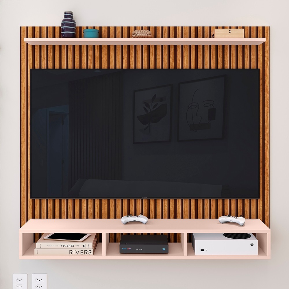 Painel Aconchego TV Até 50 Polegadas Ripado 3D Home Theater Moderno