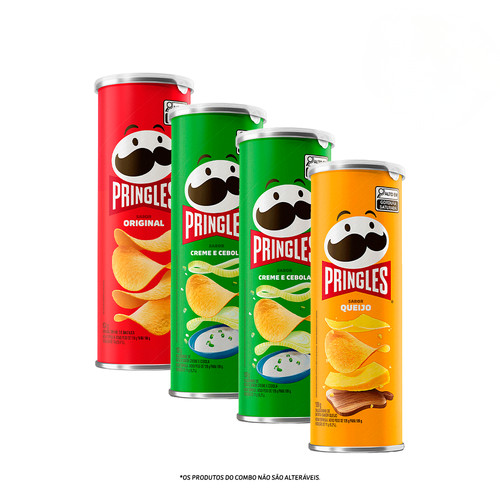 Combo Pringles Creme e Cebola 2 unid + Pringles Original 1 unid + Pringles Queijo 1 unid