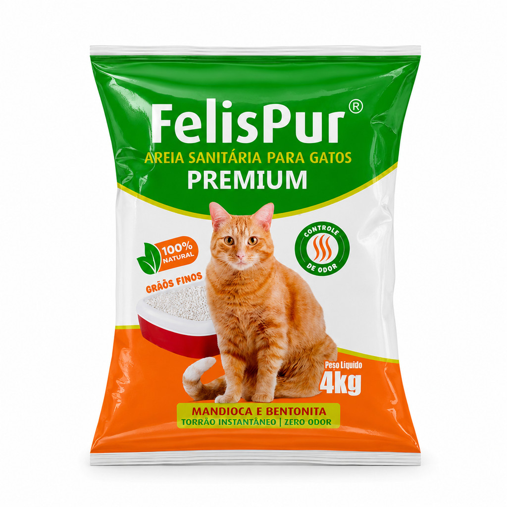Areia Para Gatos FelisPur 4KG Premium Mandioca + Bentonita Controle De Odor