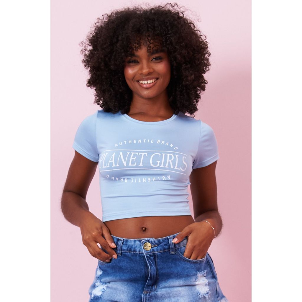 Cropped Feminino Planet Girls Azul Médio