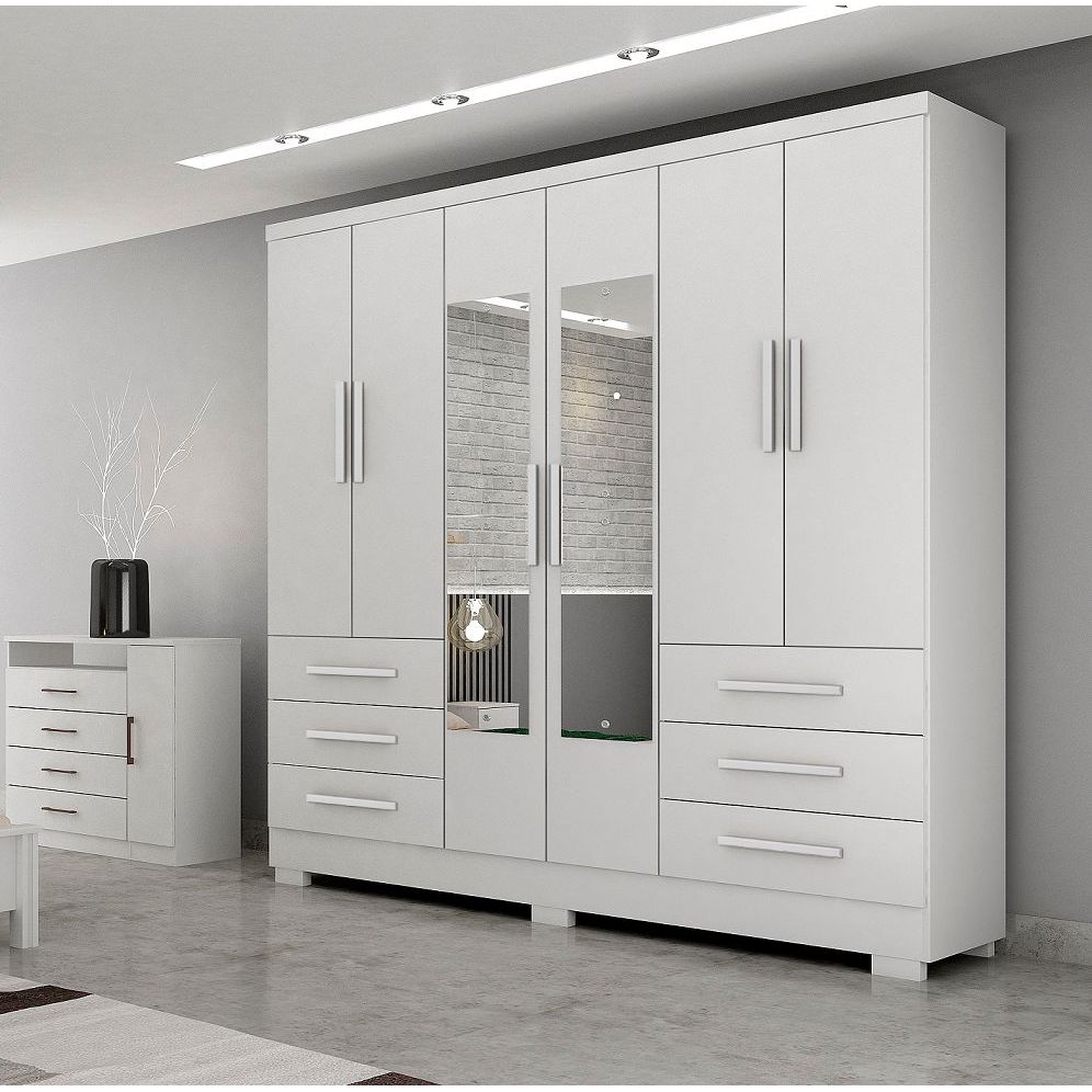 Guarda-Roupa Casal MDP com Espelho 6 Portas 6 Gavetas Dakar Branco Branco