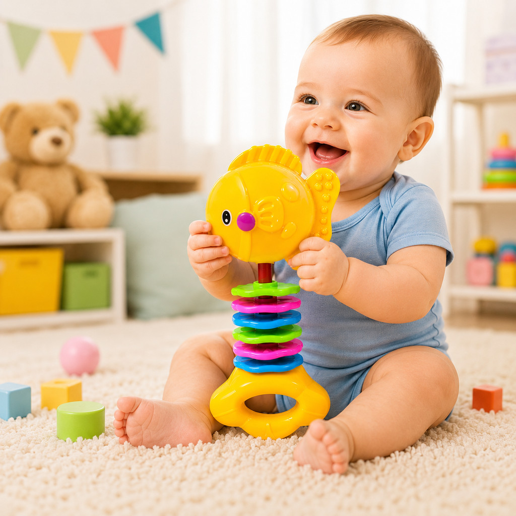 Brinquedo Sensorial Infantil Chocalho Peixinho Mordedor Para Bebês +6 Meses