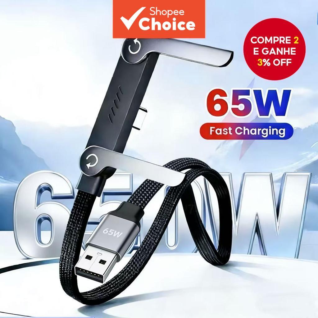 65W De Carregamento Rápido USB A Para Tipo C Cabo 2 Em 1 Suporte Dobrável Telefone De Mesa
