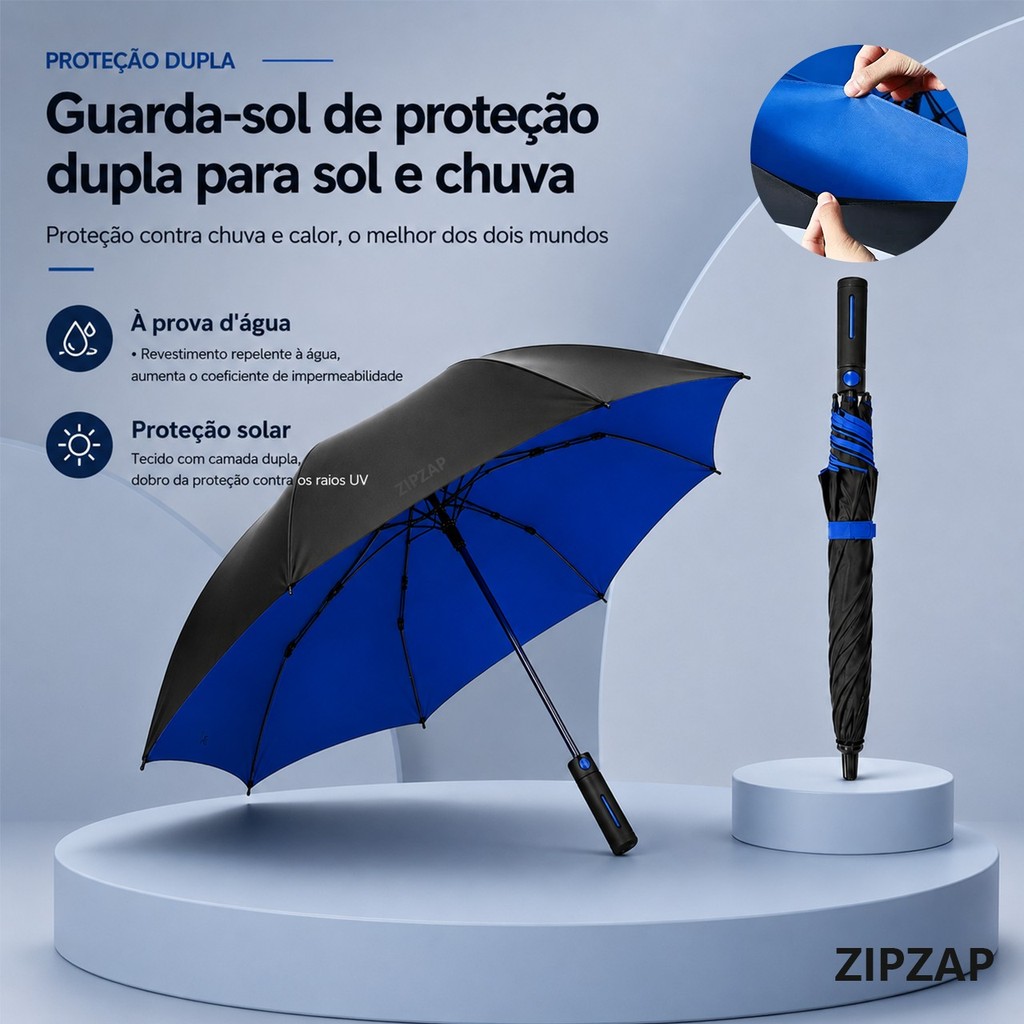 Guarda-Chuva Grande Golfe Automático Reforçado Fibra de Vidro Blackout UV Reforçado para Tempestade