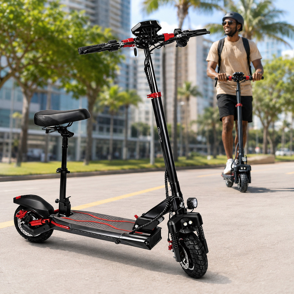 Patinete Elétrico Adulto 500W Dobrável com Banco Farol LED Controle por App Bluetooth