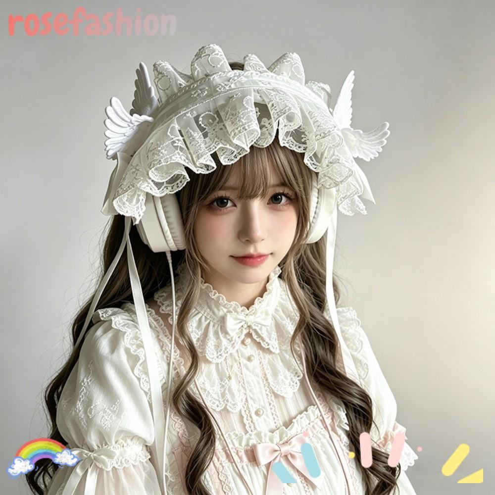 ROSEFASHION Lolita Asa Anjo Bandana , Fita De Renda Bowknot Cosplay Cocar , Gótico Doce Cabeça Envoltório