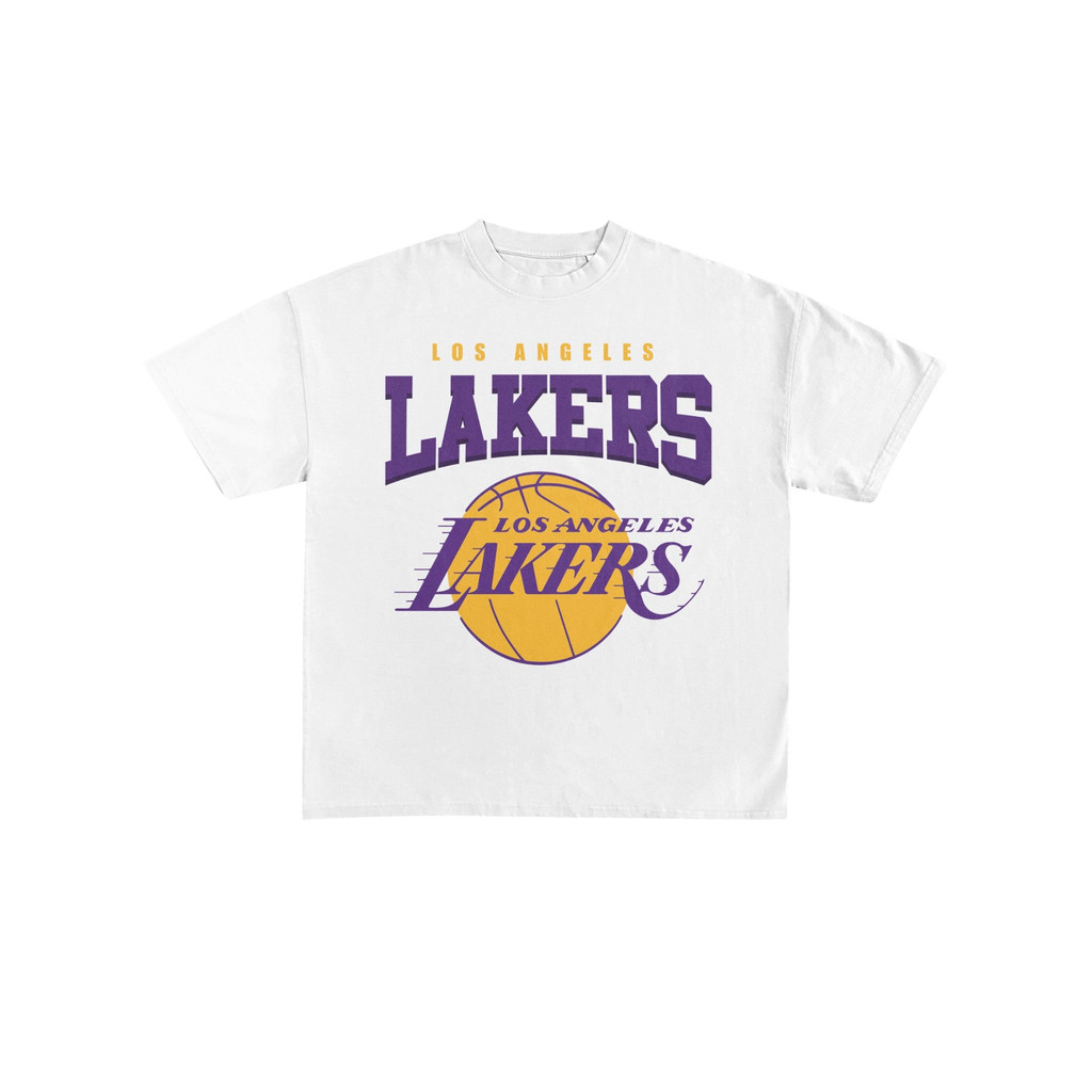 Camiseta Masculina Feminina Oversized Estampa Dupla Escrita Los Angeles Lakers Bola Basquete T-shirt Streetwear Unissex