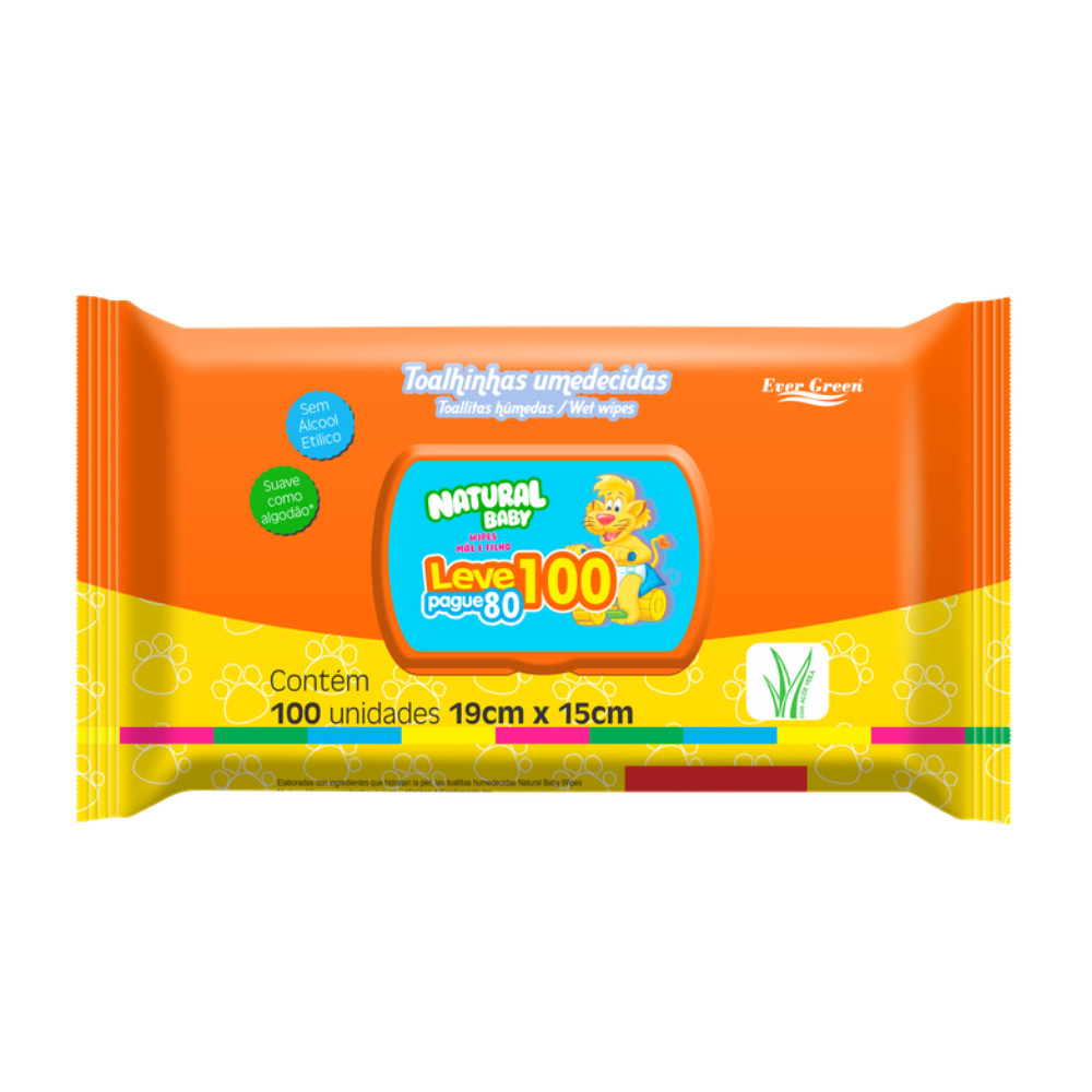 Toalhas Umedecidas Natural Baby 100 Unidades Evergreen