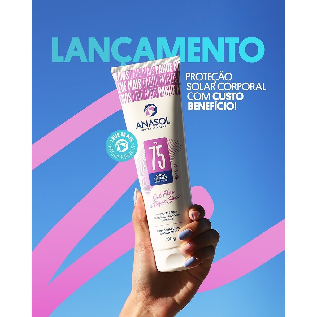 Protetor Solar Corporal Anasol FPS 75 Toque Seco 300g Tamanho Família