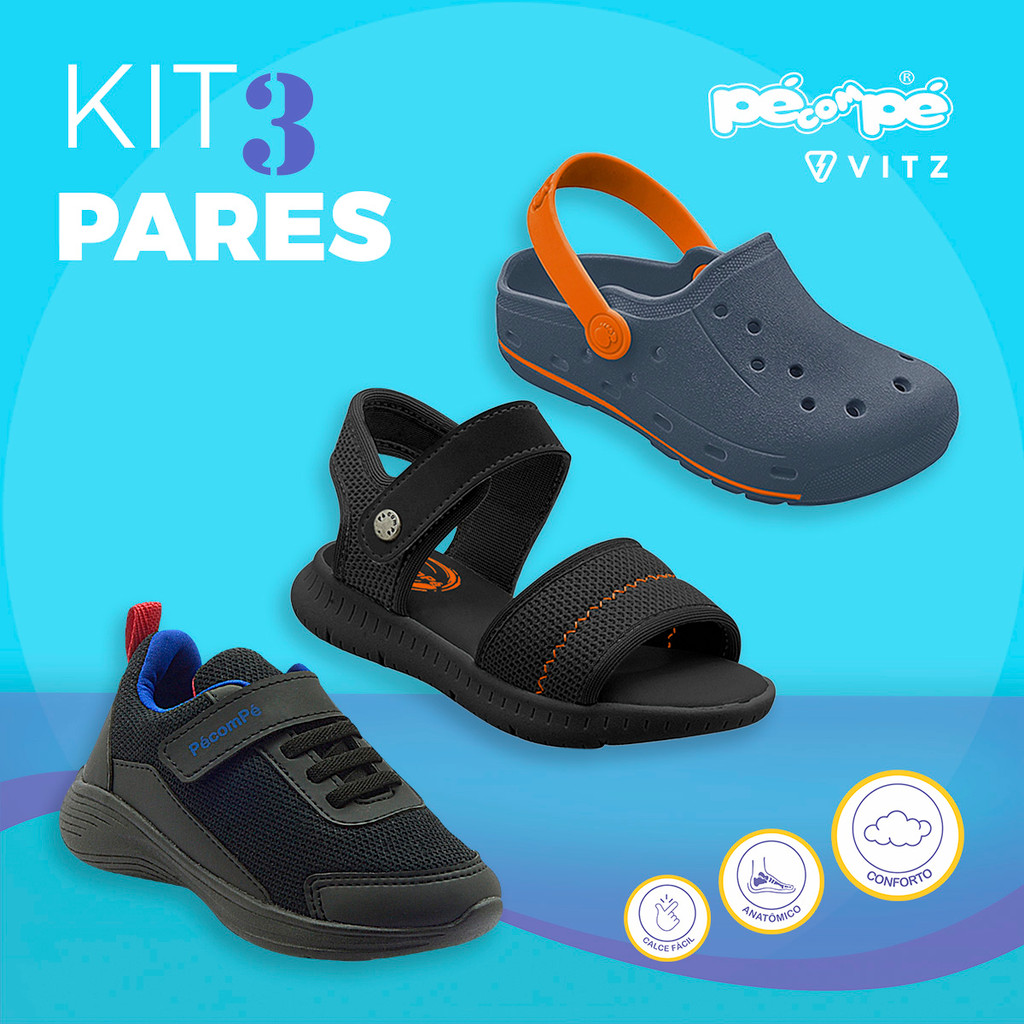 Kit Tênis Sandália Injetada Papete Infantil Masculino Casual Menino em Oferta na Shopee