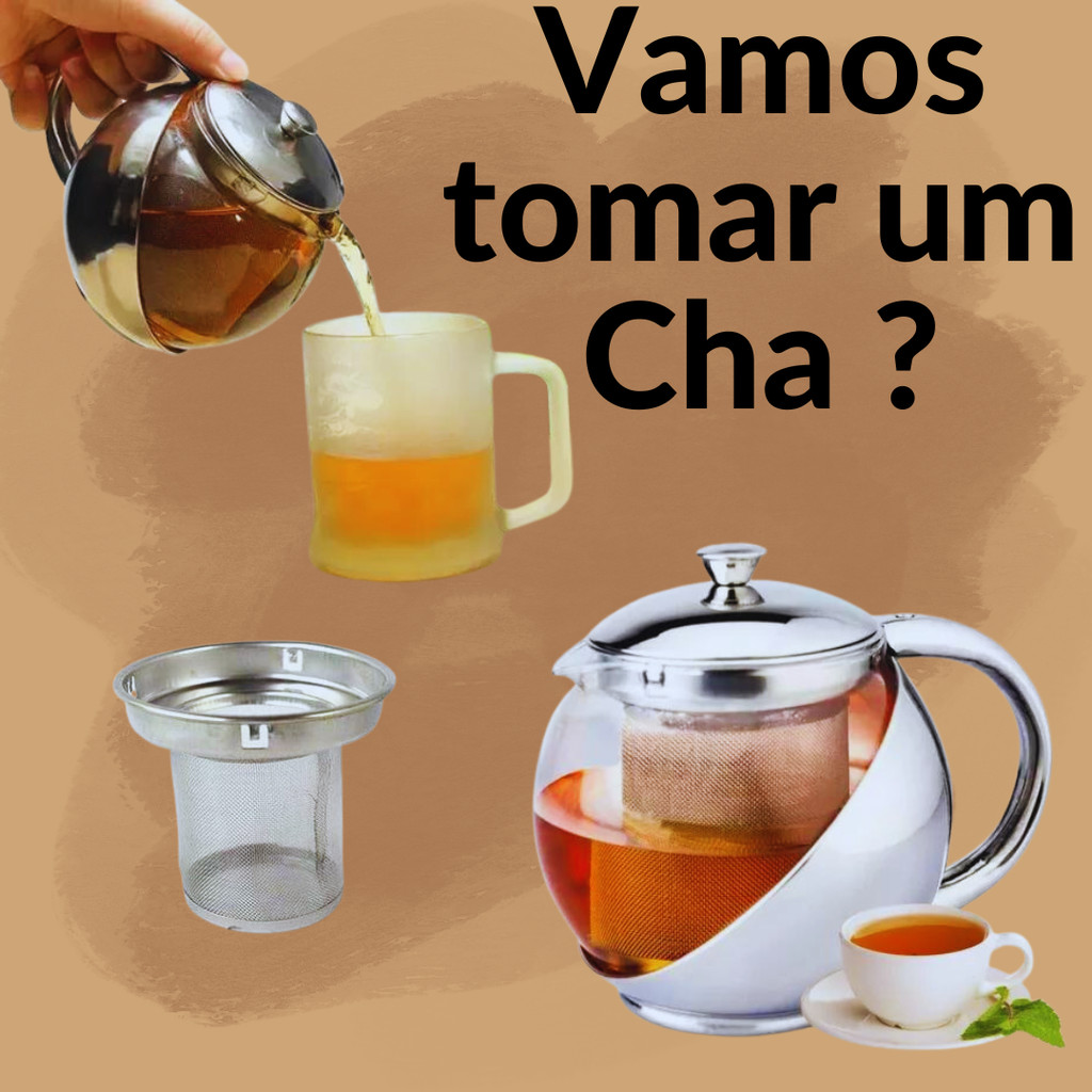 Chaleira de Vidro cafeteira inox Com Infusor Inox Moderna Luxo decoraçao Café Chá  decorativo jarra de cha grande