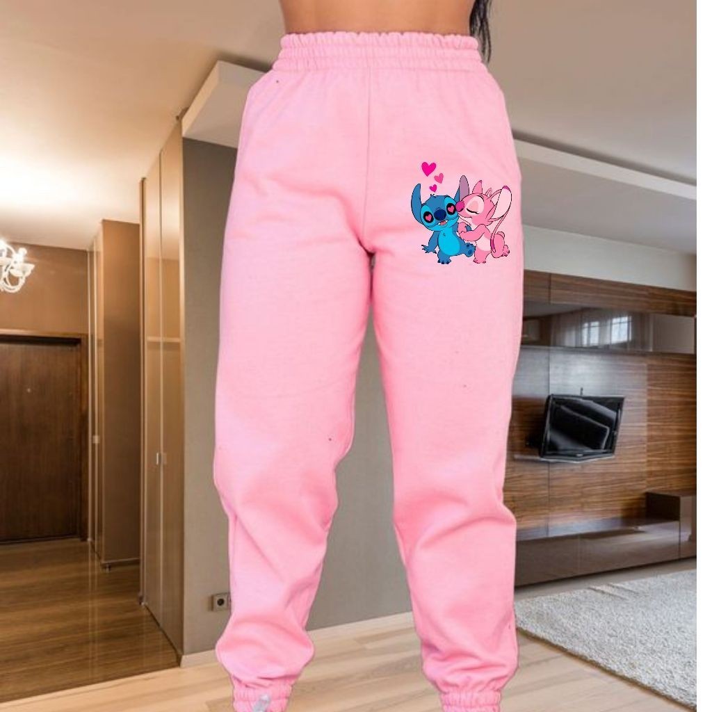 Calça Moletom Feminina  Lilo Casal  Algodão Confortavel Escolar Inverno Casual