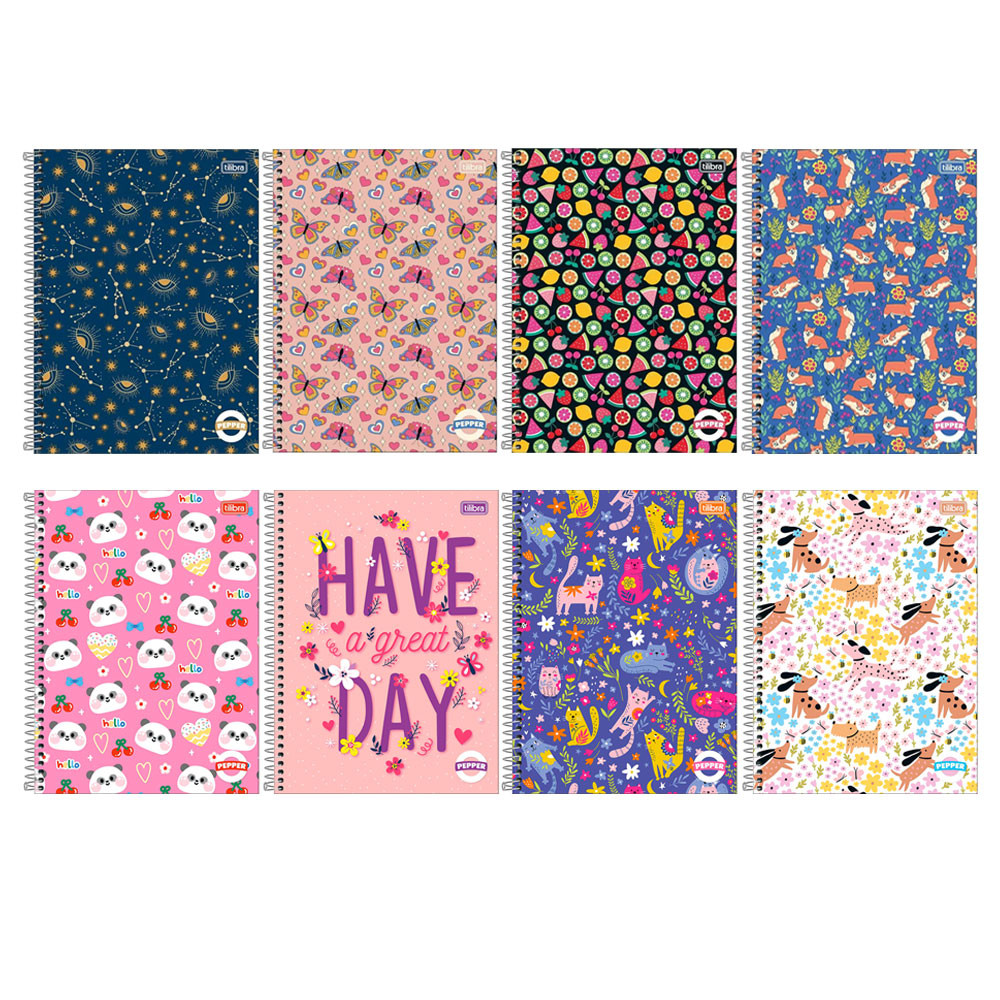 Caderno espiral capa dura universitário 10x1 160 folhas Pepper Feminino Tilibra