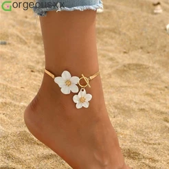 [Gorgeousxx] Tornozeleiras Modernas Com Pingente De Flor De Cerejeira Para Mulheres , Acessórios De Joias De Praia De Ve