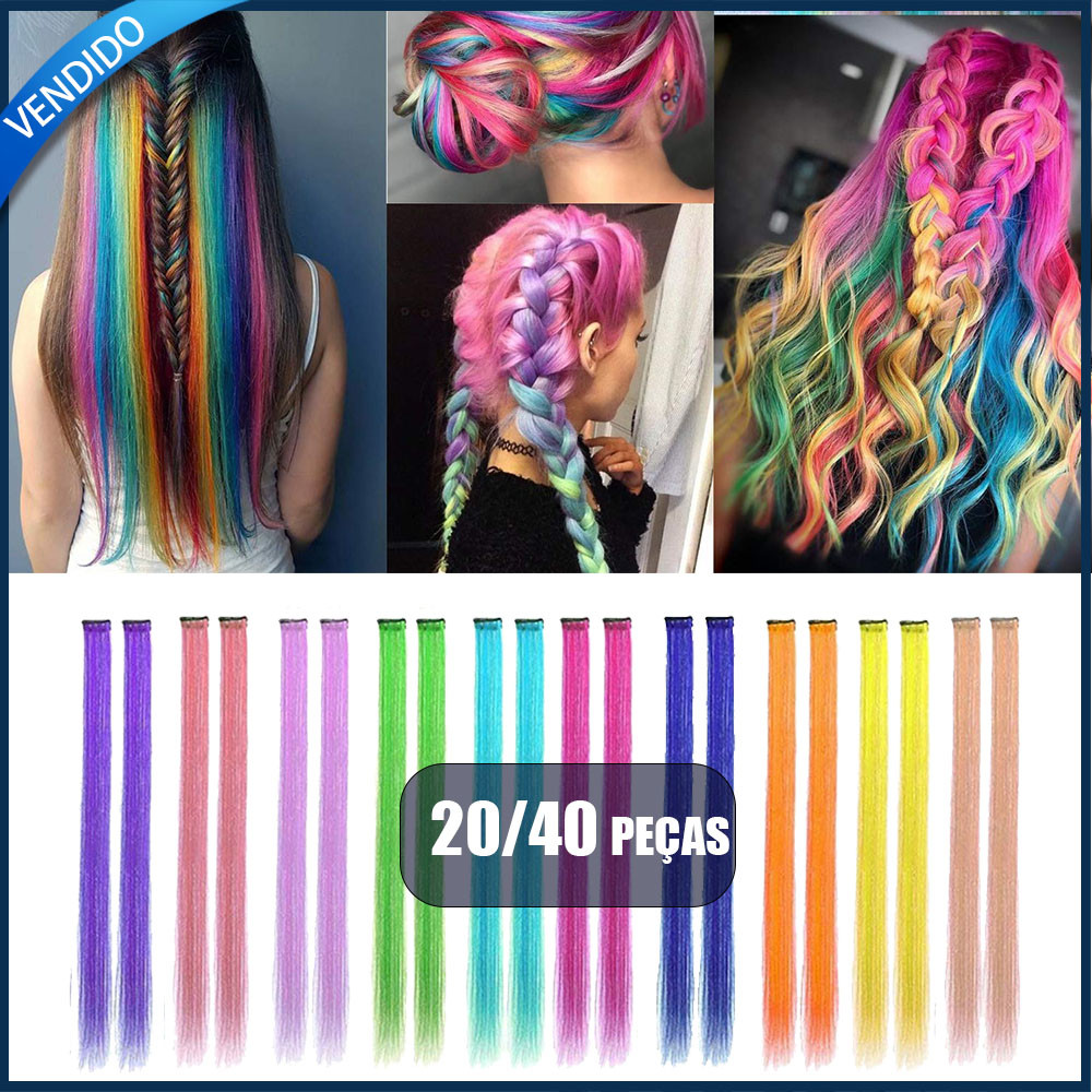 20/40x Extensão de cabelo colorida com velcro Extensão de cabelo com velcro Tintura de cabelo com velcro