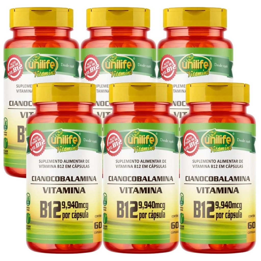 Kit Cianocobalamina Vitamina B12 Com 6 Unidades De 60 Cápsulas Cada