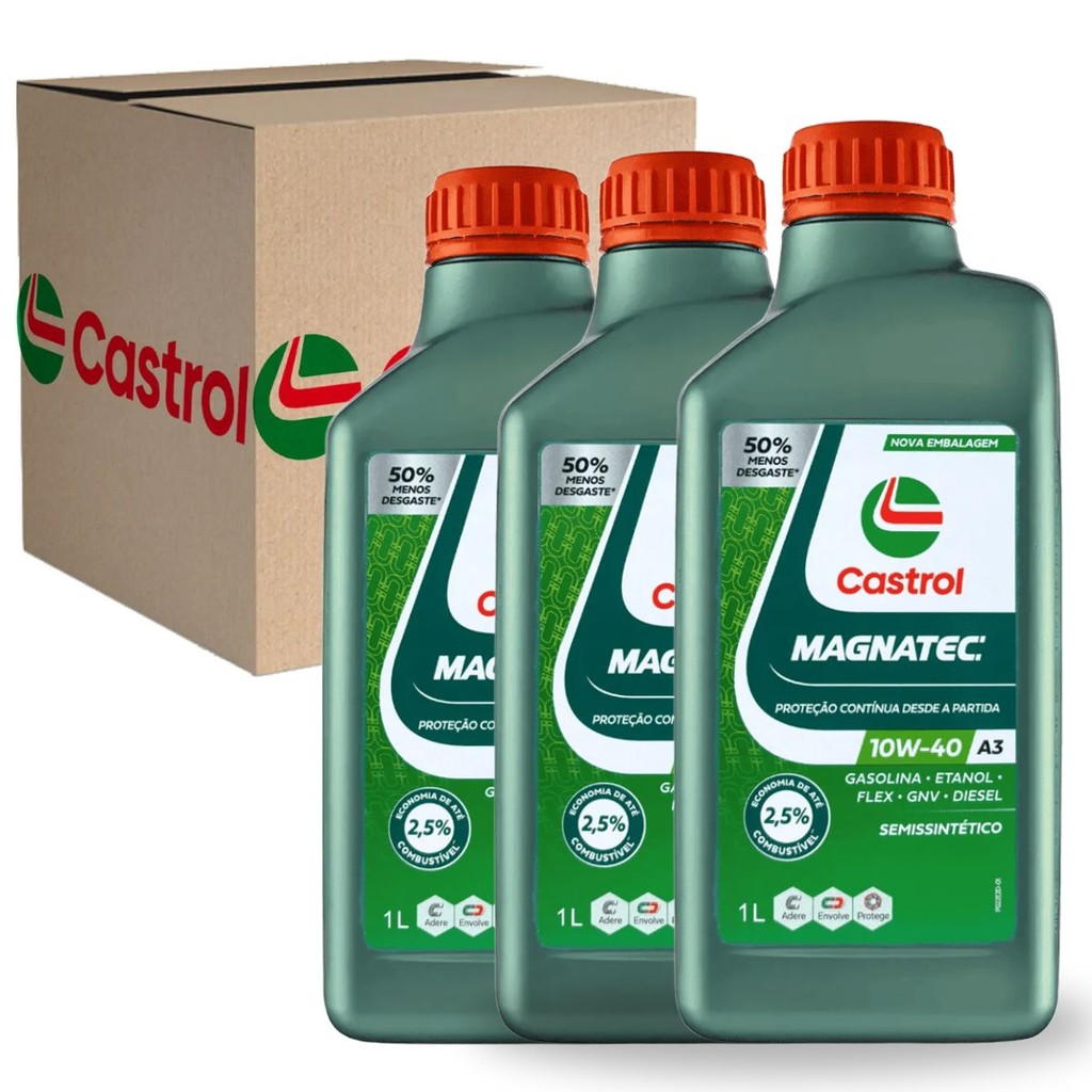 Kit 3 Oléo 10w40 Lubrificante Motor Semissintetico SAE A3/B4 API SP, VW RENAULT Castrol em Oferta na Shopee