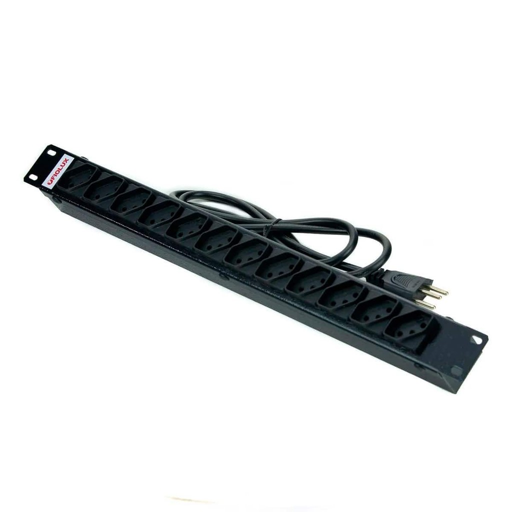 Régua Rack Fiolux 12 Tomadas 3 pinos Cabo 1 m Bivolt Preto em Oferta na Shopee