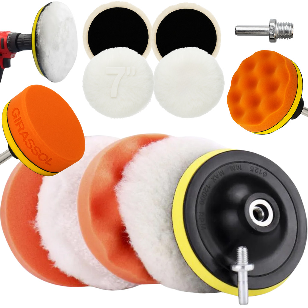 Kit 6 Peças 7 Pol. 180mm Disco Espuma Boina Lã Prato Pino M14 Polimento Automotivo KP22 em Oferta na Shopee