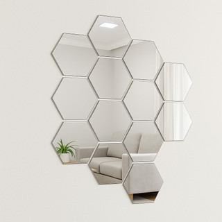 Kit Com 10 Espelho Decorativo Em Acrilico Em Formato De Hexagono 12x10cm Flexivel E Ecoló…
