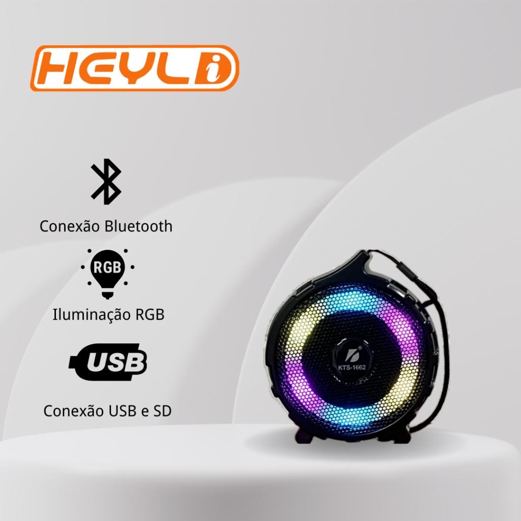 Caixa de Som Portátil Bluetooth com LED / Rádio FM, conexão USB e SD / KTS- 1662