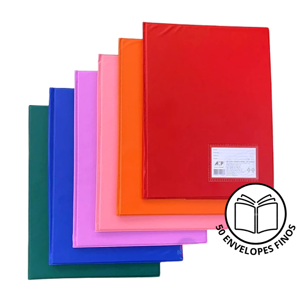 Pasta Catálogo com 50 Plásticos Finos Todas As Cores - ACP em Oferta na Shopee