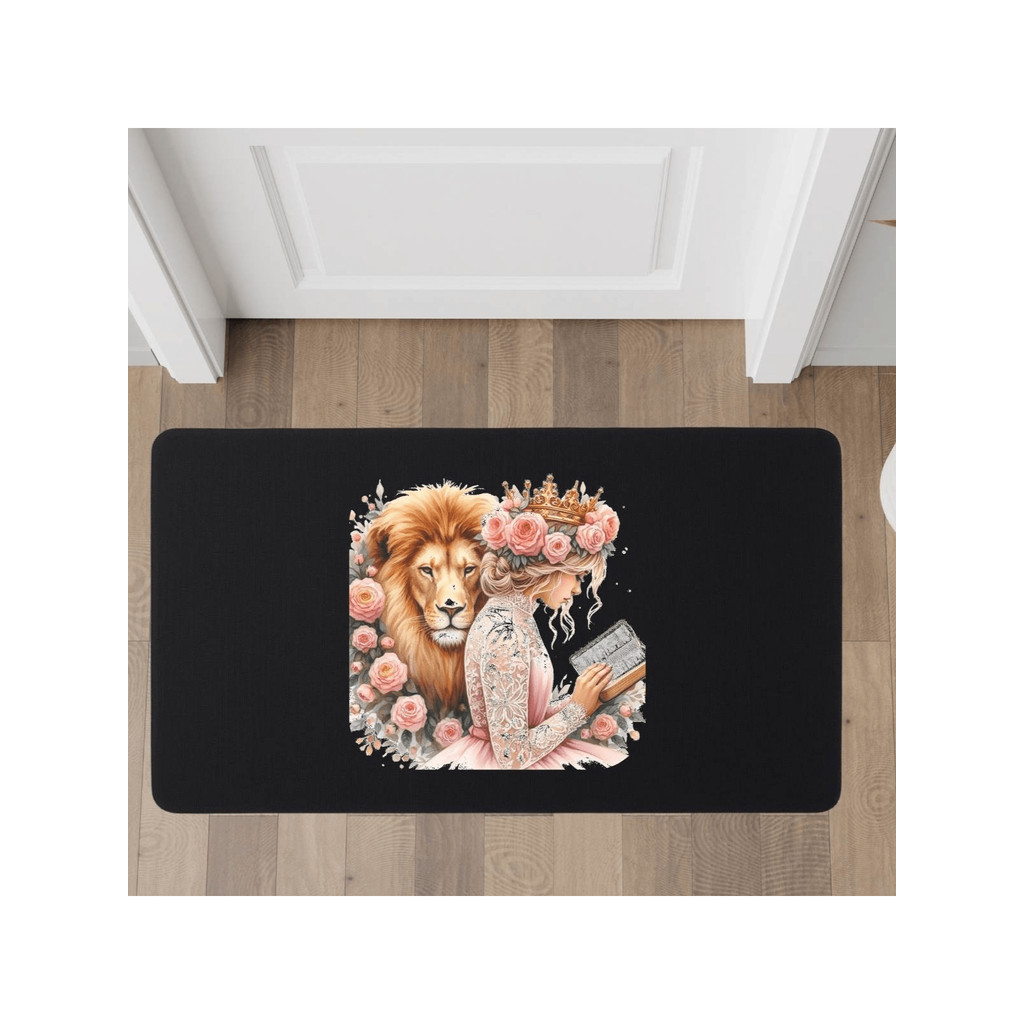 Imagem Tapete Entrada Sala 40x30cm Antiderrapante Decorativo Leão Tribo De Juda Oração Menina Dos Olhos De Deus