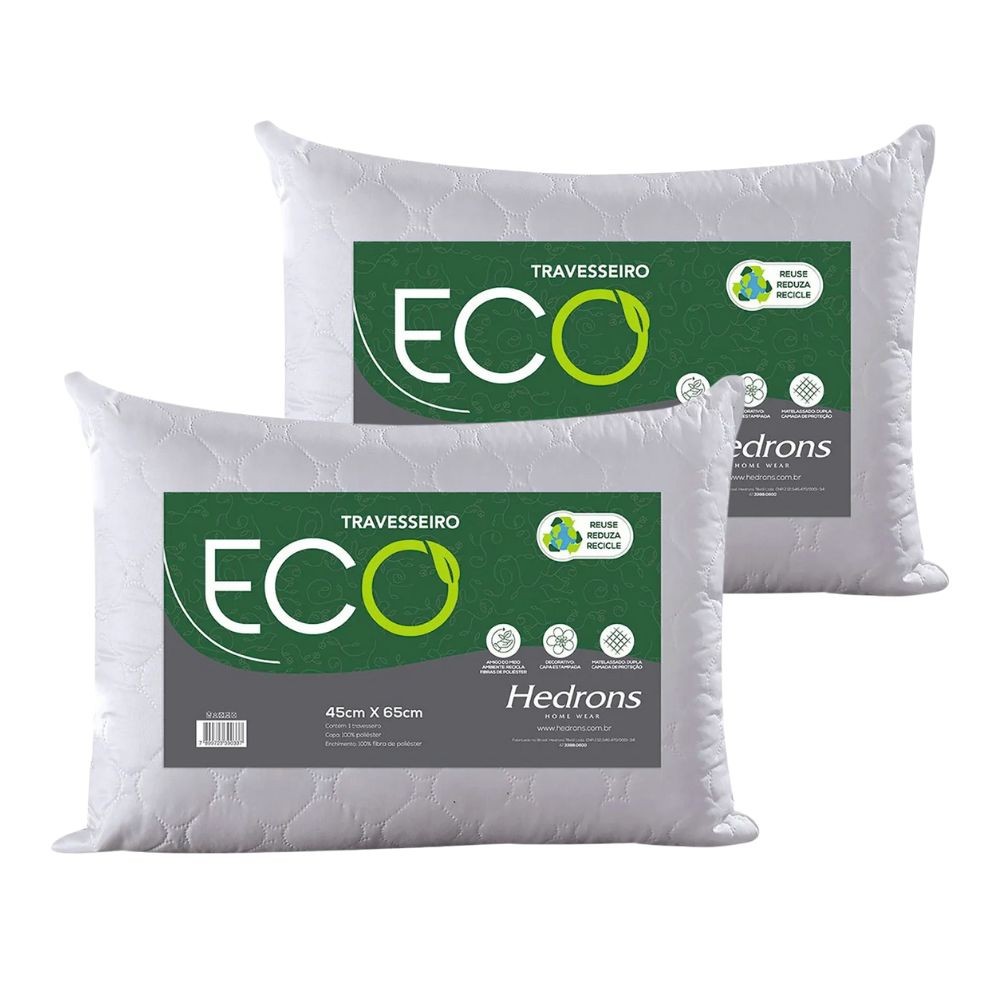 Kit 2 Travesseiros Eco Maxxi Impermeável 45x65cm Branco  Poliéster Ecologicamente Lavável Hedrons em Oferta na Shopee
