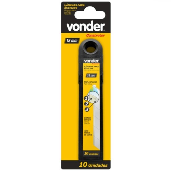 LÂMINAS ESTILETE 18MM VONDER CORTE PRECISO TUBO 10UN