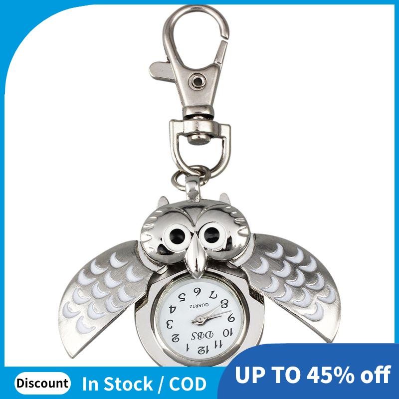 Relógio De Bolso Coruja Com Chaveiro 40 x 25 mm Prata em Oferta na Shopee