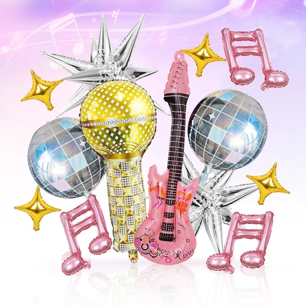 Discoteca Música Festa Rosa Guitarra Microfone Balão Pop Cantor 8090s Hip Hop Adereços Decoração De Aniversário em Oferta na Shopee