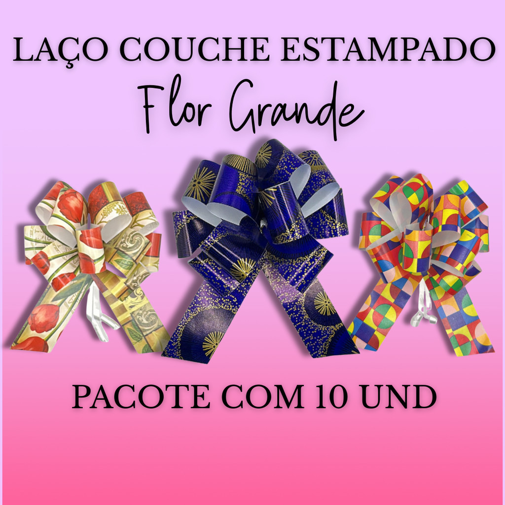 Laço Couche Estampado - Flor Grande - Pct c/10 und