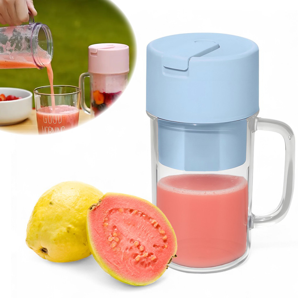 Copo Triturador Portátil Azul Claro Espremedor de Frutas e Alimentos Caneca Misturadora Recarregável