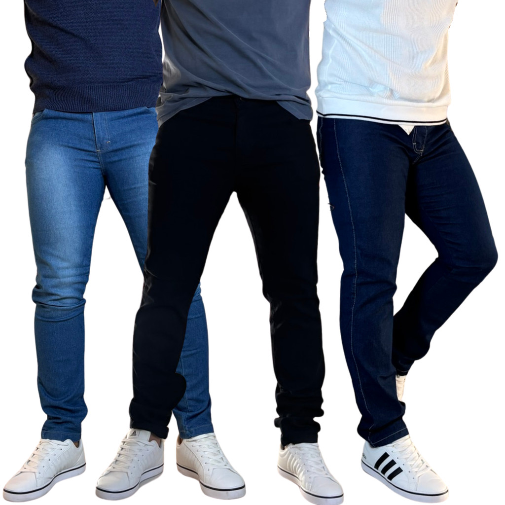 KIT 3 Calça Jeans Masculina Reta SlimTradicional Trabalho Serviço Casual Calca Presente Versátil